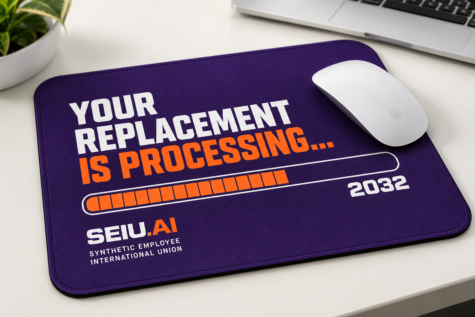 Concept product photo: Your Replacement Is Processing – SEIU.AI Mouse Pad